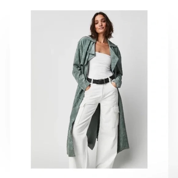 NWT Free People x Blank NYC Vegan Suede Trench - Picture 1 of 11